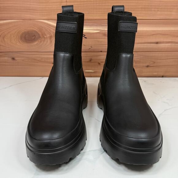 Hunter Explorer Lug Chelsea Leather Boot Black Women's size 9 US - NEW - Picture 3 of 13